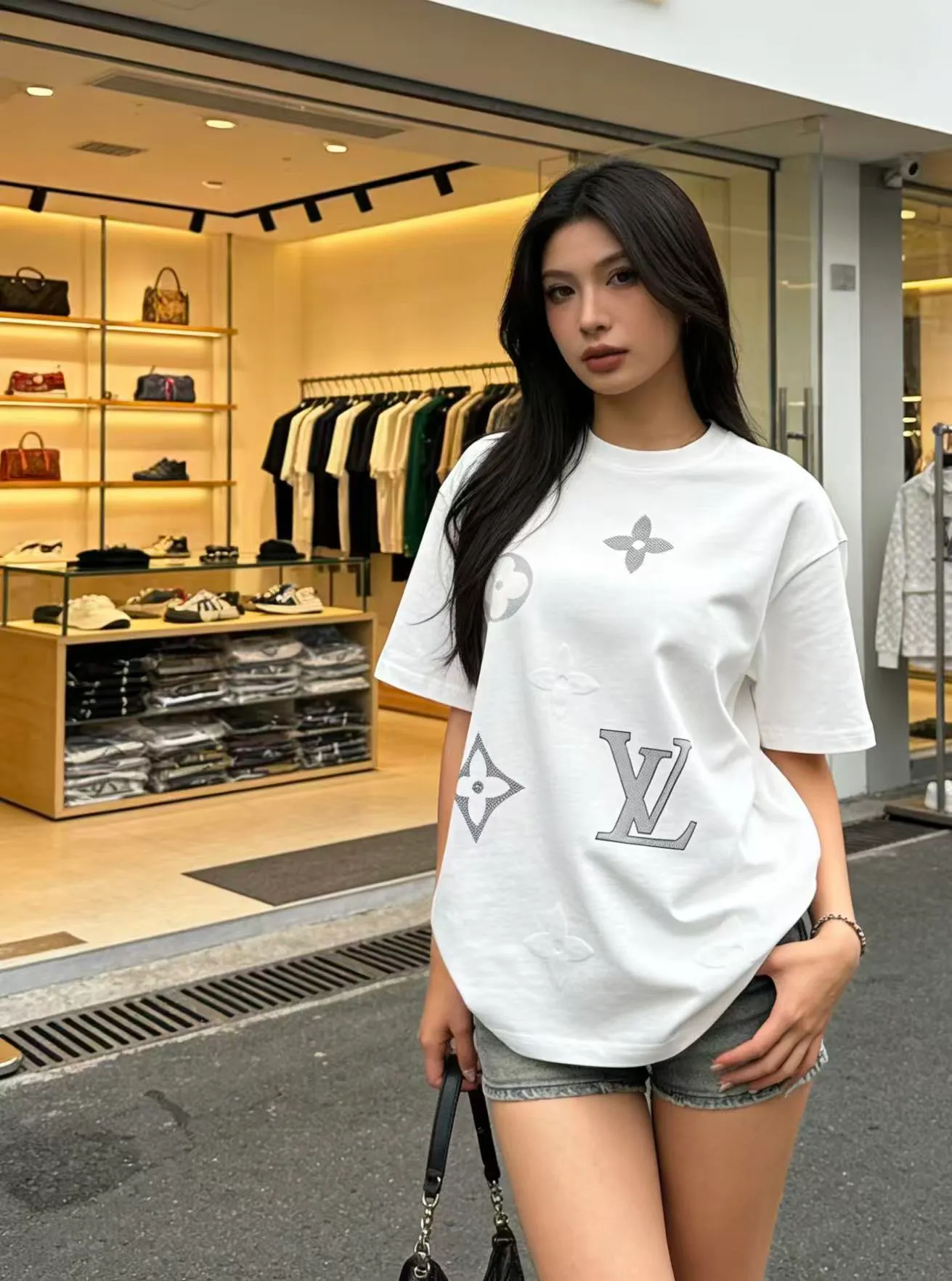Louis Vuitton/Louis Vuitton flocked logo printed short sleeves